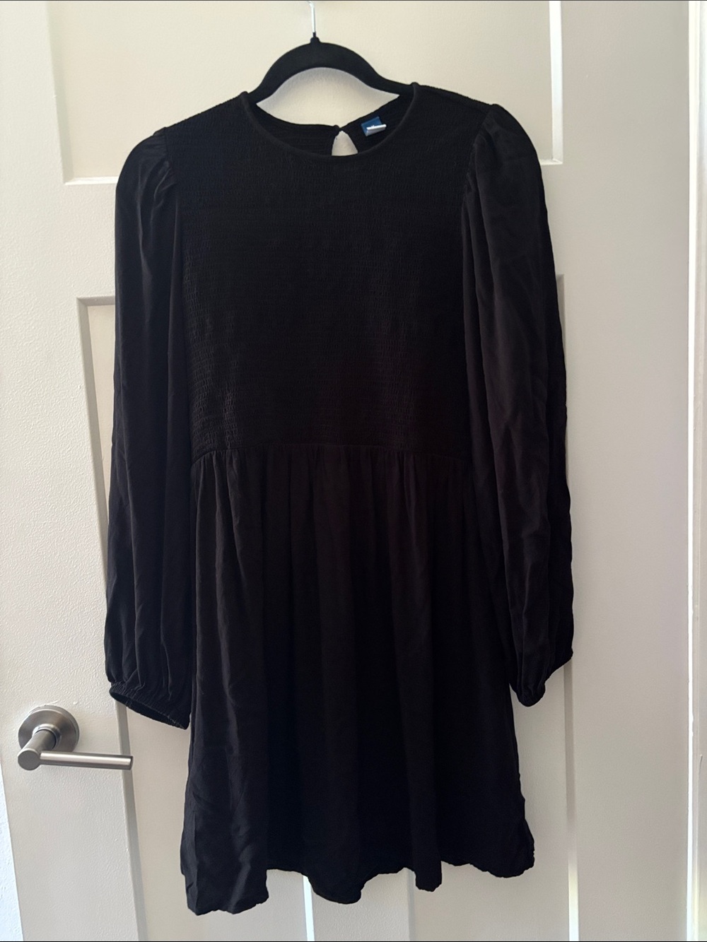 Old Navy Black Long-Sleeve Smocked Bodice Dress